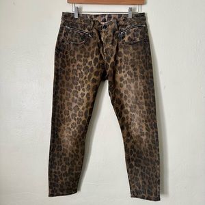 SOLD - R13 designer skinny cropped leopard print skinny leg zipper pants size 27